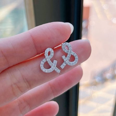 S925 Sterling Silver Korean Version High-End Diamond-Set Flower Earrings Gold Full Diamond Three-Ring Cross Earrings Light Luxury Versatile - Image 2