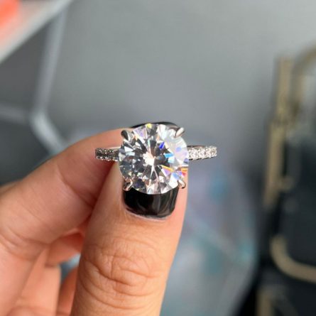 New Luxury S925 Sterling Silver Moissan Diamond 3 Carat Ring Holder Ring Full Inlay Design Classic Four-Claw Ring Wholesale - Image 6