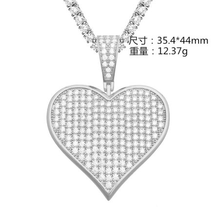 European And American S925 Sterling Silver Moissanite Heart Pendant Hip-Hop Necklace Accessories Spot Delivery - Image 5