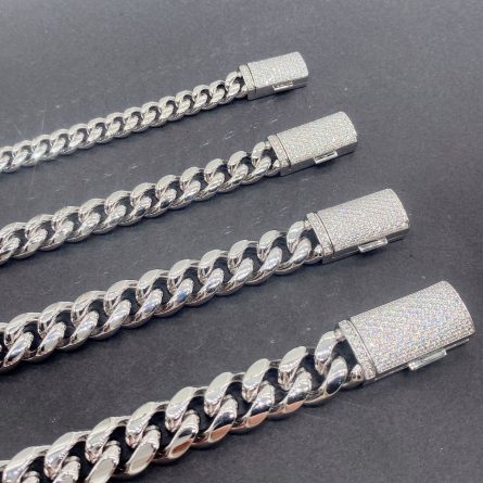 European And American Hip-Hop New Style 8Mm 10Mm Stainless Steel Necklace Cuban Chain Inlaid With Sterling Silver Moissan Buckles Manufacturer Spot - Image 3