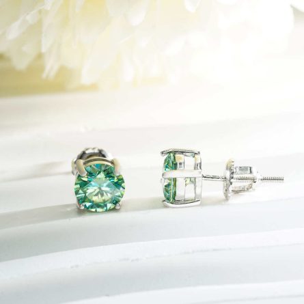 Single Stone Four-Claw Blue And Green Moissanite Earrings S925 Silver Men And Women Multiple Sizes Can Be Selected For Simple Earrings And Diamond Pen - Image 3
