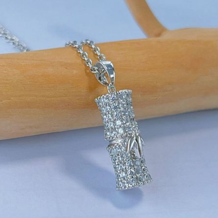 National Trend S925 Sterling Silver Moissan Diamond Bamboo Necklace Bamboo Report Peaceful Clavicle Chain Niche Design Rising Higher And Higher - Image 3