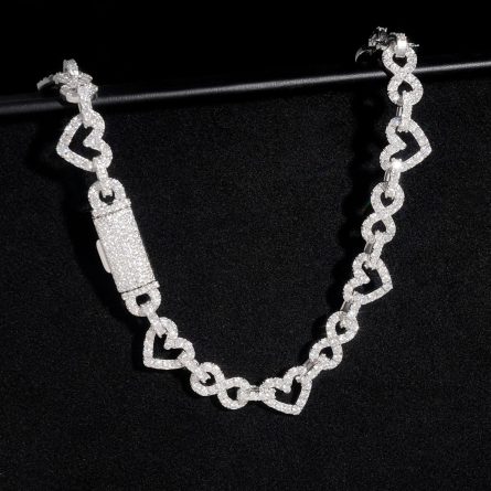 Diamond New Cuban Chain 8.5Mm Heart-Shaped Eight-Character Chain S925 Silver-Inlaid D- Mossanite Cuban Chain European And American Necklace - Image 3