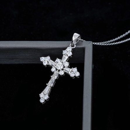 Direct Supply S925 Silver Platinum D Color Moissanite Cross Pendant With Twisted Chain Sweater Chain - Image 4