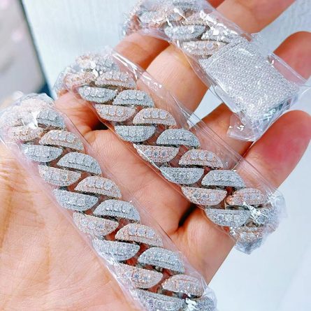 European And American Hot Sale S925 Sterling Silver Mossan Diamond Cuba Chain Rose Gold Platinum Color Separation Fashion Personality Hip-Hop Style - Image 3