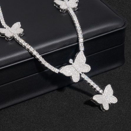 New S925 Silver-Inlaid 3Mm Moissanite Tennis Chain, Personalized Butterfly Full Of European And American Hip-Hop Necklace - Image 3