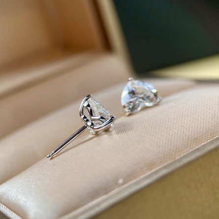 Simple Love Earrings For Women Moissan Diamond Peach Heart Shaped 1 Carat Diamond S925 Sterling Silver Earring Silver Jewelry Wholesale - Image 3