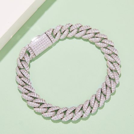 8-16Mm European And American Inlaid With D Color Moissanite Diamond Cuban Chain Bracelet Necklace Edge S925 Silver Plated 18K White - Image 4
