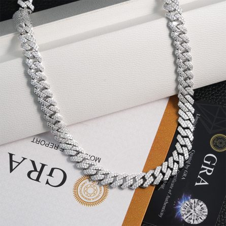 Border New Model Hot Sale 10Mm European And American S925 Sterling Silver Full-Inlaid Mossian Diamond Hip-Hop Rhombus Cuban Bracelet Necklace - Image 3