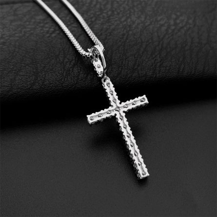 European And American Hip-Hop 3Mm925 Silver Inlaid D Color Mossan Cross Pendant Necklace Jewelry Can Be Worn Through A Single Stone Chain - Image 2