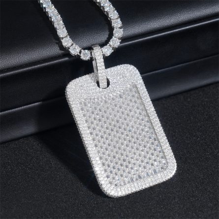 Diamond New Rectangular Tag Pendant 925 Silver Mossanite Stone Full-Inlaid Wearable 8Mm Necklace Accessories Exclusively For Foreign Trade - Image 2