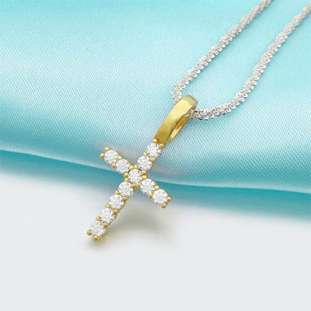 Ins European And American Hot Sale 2.5Mm925 Silver-Set Mossan Cross Hip Hop Pendant Can Be Worn Through A Single Stone Necklace - Image 4