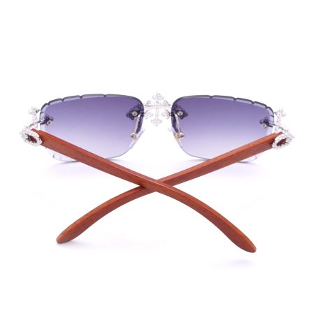 European And American Internet Celebrity Trendy Style Full Of Mosanite Stone Glasses Men And Women'S Personality Wooden Legs Semicircular Frame Multi-Color Lens - Image 4