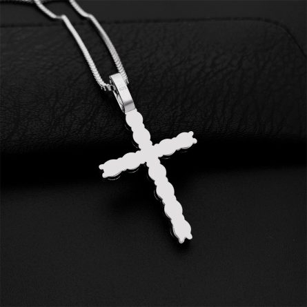 Ins European And American Hot Selling 5Mm925 Silver-Set Mosan Cross Hip-Hop Pendant Can Be Worn Through A Single Stone Necklace - Image 3