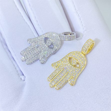 Amazon Ins Personalized S925 Silver Inlaid Mosan Palm Pendant European And American Foreign Trade Hip Hop Wrinkled Necklace - Image 4