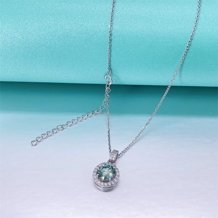 S925 Silver Inlaid Blue And Green Mossanthemum Color Women'S Necklace With Micro-Inlaid Women'S Style Necklace With Full Fire Color And Diamond Pen - Image 3