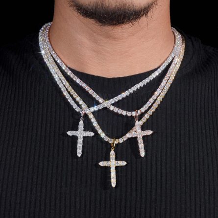 European And American Hot-Selling 925 Silver Mossanite Hip-Hop Necklace, Alien Ascet Cross Hiphop Pendant - Image 4