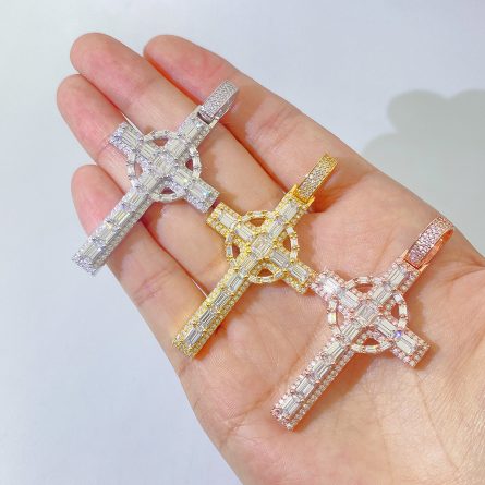 Wholesale New 925 Silver Mossan Diamond Cross Pendant Hip Hop Jewelry Through Single Stone Necklace - Image 2
