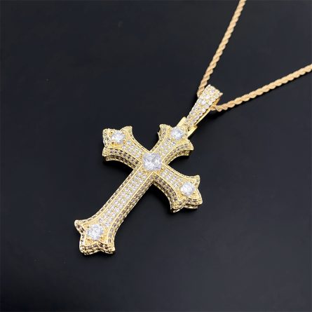 European And American Hip-Hop Copper Inlaid With 5A Zircon Cross Pendant Necklace Jewelry Can Be Worn Through A Single Stone Chain - Image 3