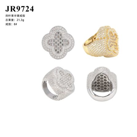 European And American Hot-Selling 925 Silver-Set Mossanite Hip-Hop Ring Four-Leaf Clover Fashionable Versatile Ring Spot - Image 5