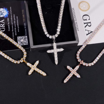 European And American Hot-Selling 925 Silver Mossanite Hip-Hop Necklace, Alien Ascet Cross Hiphop Pendant - Image 2