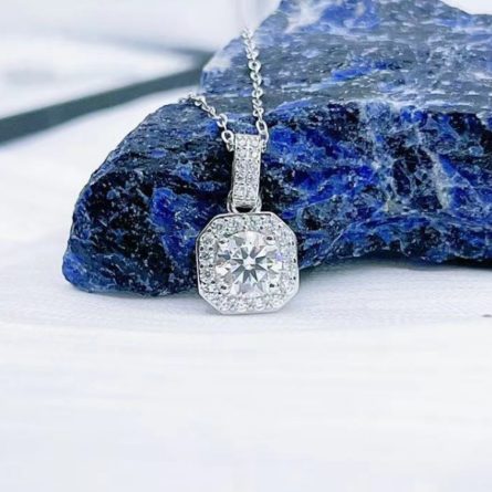 European And American Square Bag 1 Carat Mosan Necklace 925 Silver Gold Plated 1 Carat Women'S Niche Fashion Ins Trendy Jewelry - Image 2