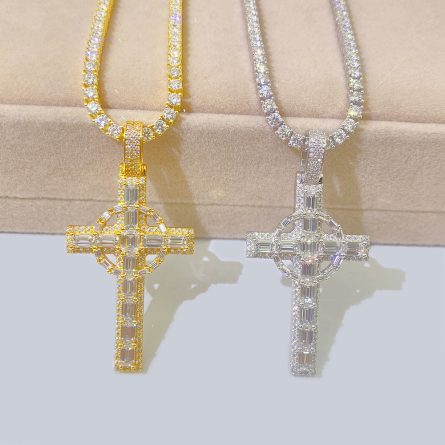 Wholesale New 925 Silver Mossan Diamond Cross Pendant Hip Hop Jewelry Through Single Stone Necklace - Image 4