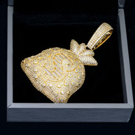 Diamond Hair, European And American Hot-Selling S925 Silver Inlaid Mossanite Big Money Bag Pendant Hip-Hop Wearable Cuban Chain Tennis Chain - Image 3