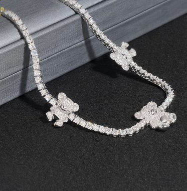 Diamond New 925 Silver Mossanite Tennis Chain Main Stone 3Mm Bear Hip-Hop Necklace Hiphop Hot Sale - Image 3