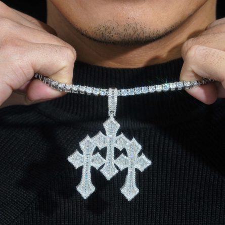 Cross-Border Trade Exclusively For 925 Silver Mossanite Cross Pendant Necklace New European And American Style Wearable 8Mm Cuban Chain - Image 3