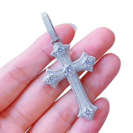European And American Hip-Hop Cross Sterling Silver Mossan Diamond Pendant Personalized Necklace Trendy Full Diamond Men'S Pendant Wholesale - Image 5