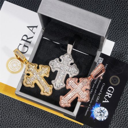 European And American Hip-Hop 925 Silver Inlaid With D Color Moissanite Cross Pendant Necklace Jewelry Can Be Worn Through A Single Stone Chain - Image 4