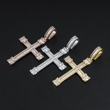 Jewelry Wholesale New Model 925 Silver Inlaid Mosamstone Pendant Hip Hop Cross Through Single Stone Necklace - Image 3