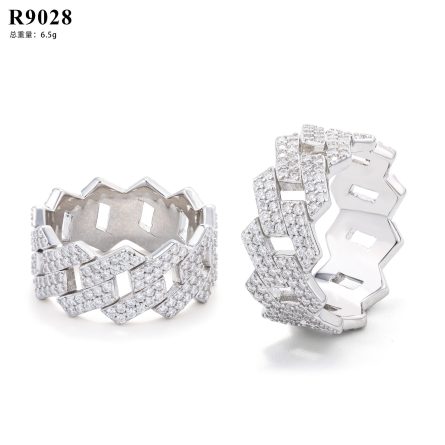 Hot D Color Vvs Moissanite Men And Women Double Row Rhombus Cuban Chain Ring Moissan Full-Inset Ring - Image 5