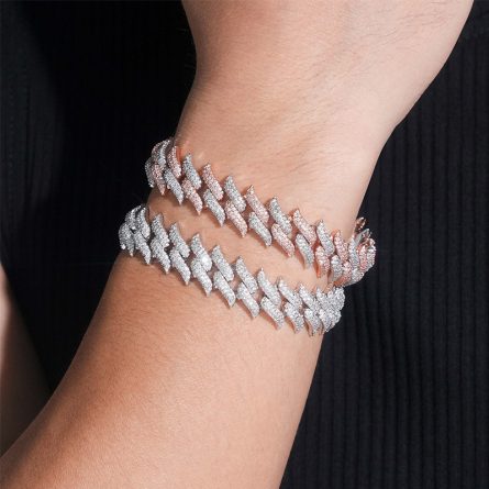 Diamond New 15Mm 3 Stone Thorn Cuban Bracelet Full Of Mossanite Stone European And American Hip-Hop Bracelet Accessories Sold - Image 4