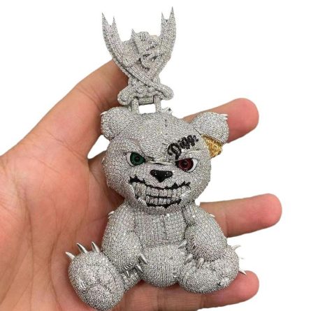 Factory Hot Sale 3D Cartoon Bear Hip-Hop Sterling Silver Diamond Full Diamond Pendant Mossanzircon European And American Women'S Necklace - Image 5