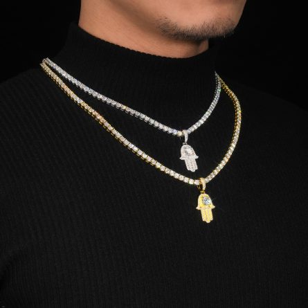 Amazon Ins Personalized S925 Silver Inlaid Mosan Palm Pendant European And American Foreign Trade Hip Hop Wrinkled Necklace - Image 4