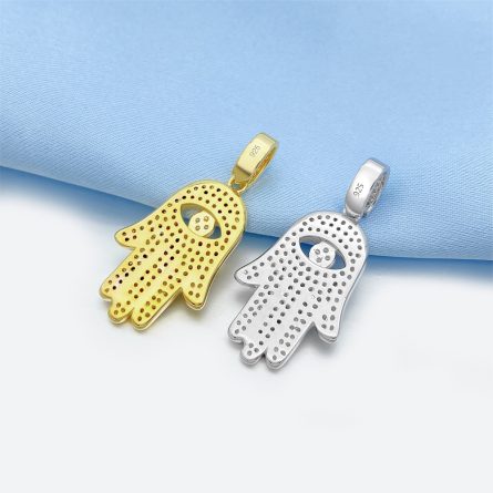 Amazon Ins Personalized S925 Silver Inlaid Mosan Palm Pendant European And American Foreign Trade Hip Hop Wrinkled Necklace - Image 3