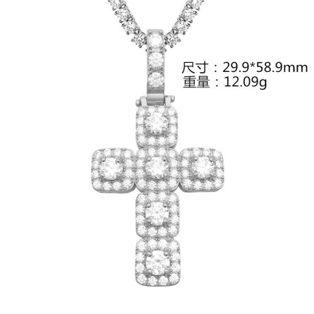 European And American S925 Sterling Silver 5.0Mm Mossanite Cross Pendant Hip-Hop Necklace Accessories Spot Delivery - Image 2