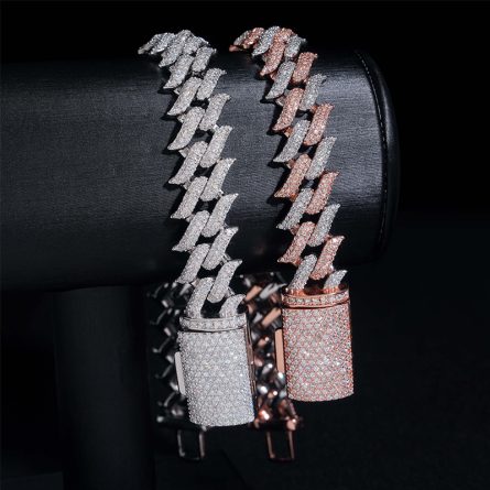 Diamond New 15Mm 3 Stone Thorn Cuban Bracelet Full Of Mossanite Stone European And American Hip-Hop Bracelet Accessories Sold - Image 2