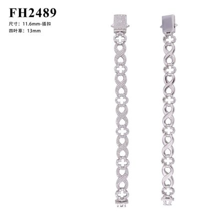 New Products Are Available, European And American Hip-Hop S925 Silver Mossanite Bracelet 13Mm Four-Leaf Clover Cuban Chain Handpiece - Image 5