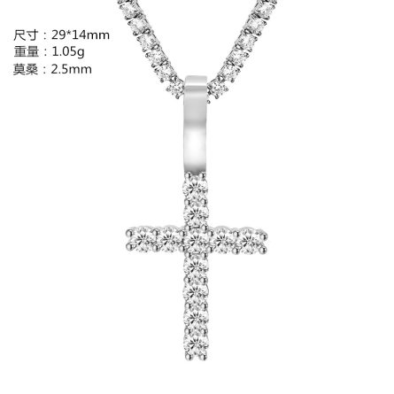 Ins European And American Hot Sale 2.5Mm925 Silver-Set Mossan Cross Hip Hop Pendant Can Be Worn Through A Single Stone Necklace - Image 5