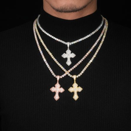 New S925 Silver Cross Hip-Hop Pendant, Men And Women Same Style European And American Hip-Hop Mossan Diamond Pendant Necklace - Image 4
