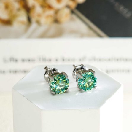Single Stone Four-Claw Blue And Green Moissanite Earrings S925 Silver Men And Women Multiple Sizes Can Be Selected For Simple Earrings And Diamond Pen - Image 4