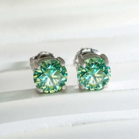 Single Stone Four-Claw Blue And Green Moissanite Earrings S925 Silver Men And Women Multiple Sizes Can Be Selected For Simple Earrings And Diamond Pen - Image 5