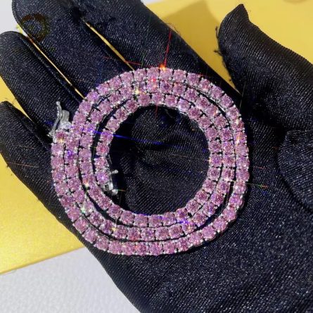 European And American Ins Hot Selling 2Mm925 Silver Inlaid Pink Mossan Hip-Hop Single Row Men And Women Tennis Chain Hiphop Accessories - Image 3