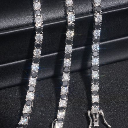 New Products Are Available, Fashionable Single Product S925 Silver Mossanite 4Mm Black And White Men And Women Universal Tennis Chain Bracelet - Image 4