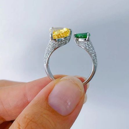 Silver Jewelry New 925 Sterling Silver Contrasting Heart Shape High Carbon Diamond Ring For Women Luxury Diamond Jewelry Light Luxury Fashion Luxury - Image 3