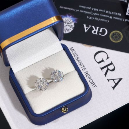 New Creative Flower Hip-Hop Jewelry For Men And Women 925 Silver Earrings Inlaid With Mossan Earrings One-Piece Shipping - Image 3