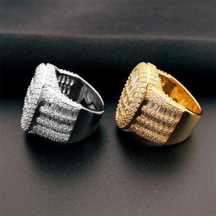 European And American Hip-Hop 925 Silver Inlaid D Color Vvs Ladder Square Mossan Ring Men And Women Rings Ins Fashion Full Diamond - Image 3
